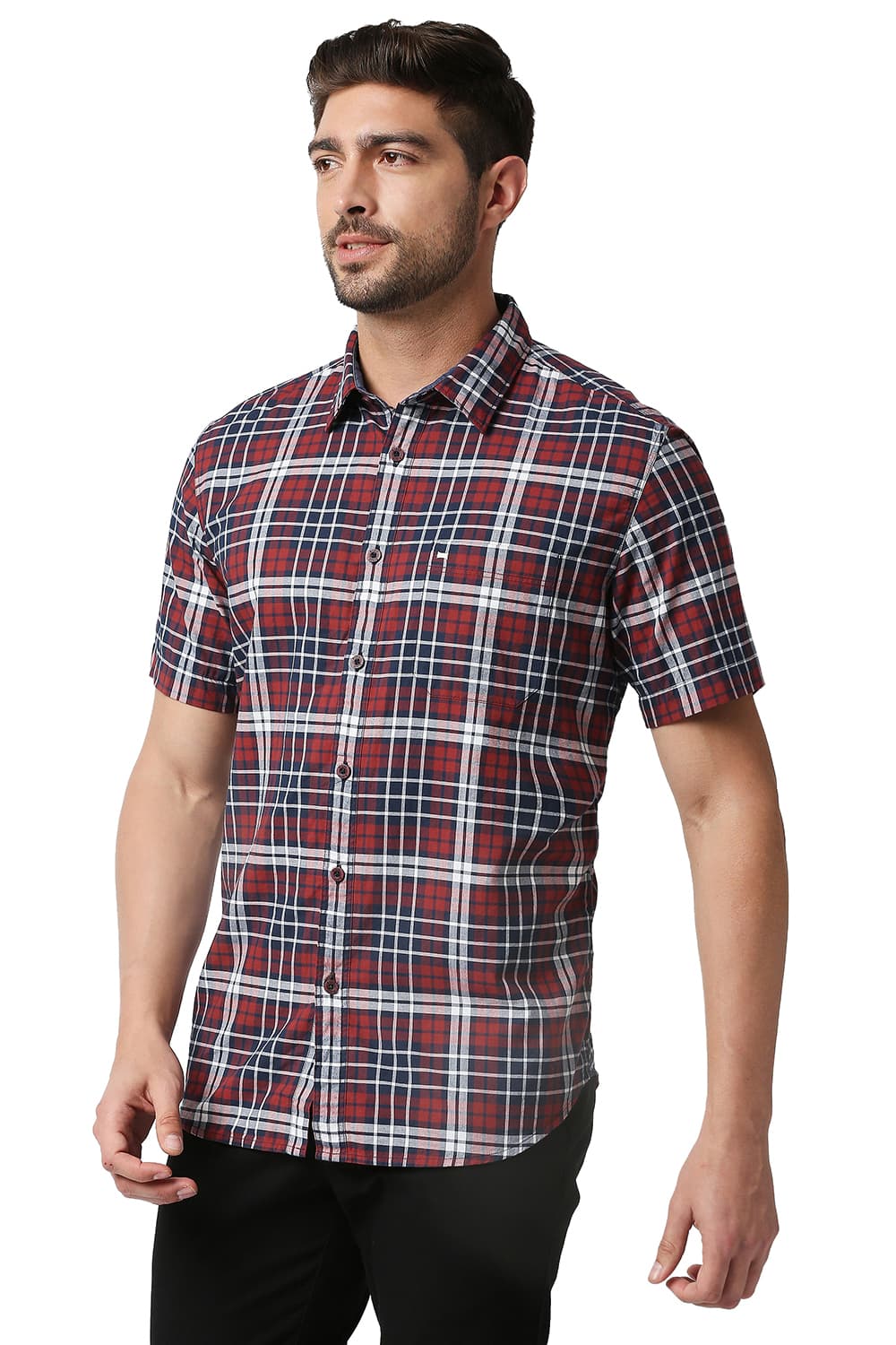 BASICS SLIM FIT OXFORD CHECKS HALFSLEEVES SHIRT