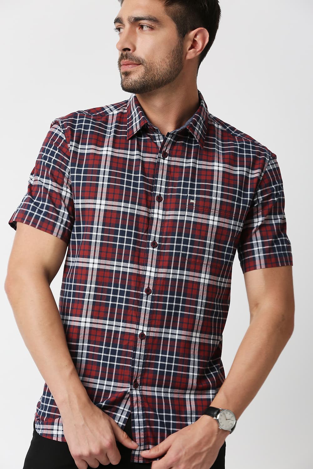 Slim Fit Oxford Checks Halfsleeves Shirt