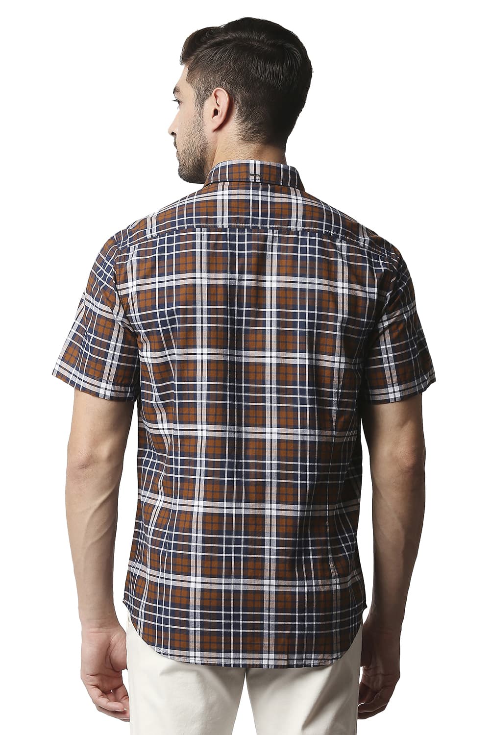 BASICS SLIM FIT OXFORD CHECKS HALFSLEEVES SHIRT