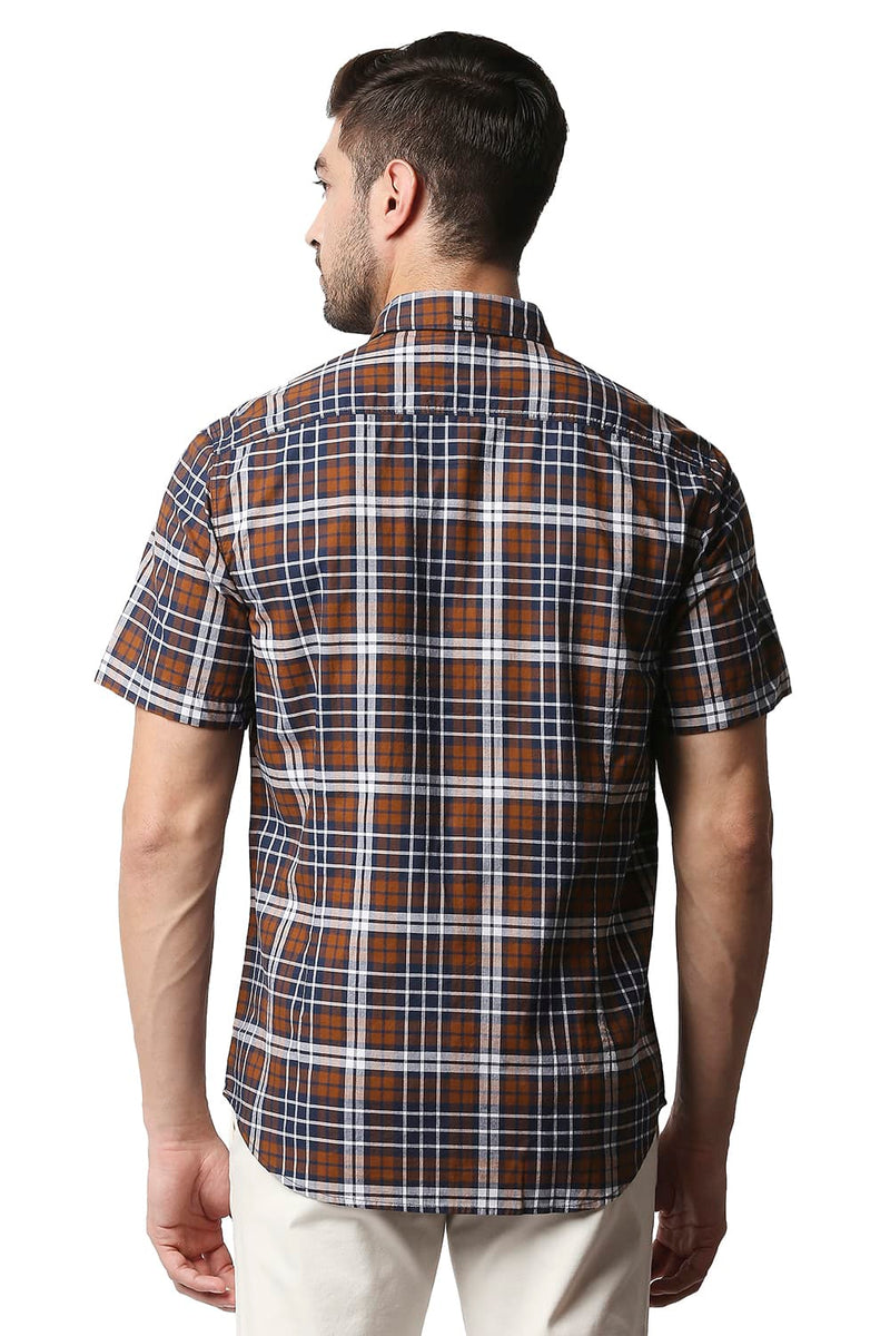 BASICS SLIM FIT OXFORD CHECKS HALFSLEEVES SHIRT