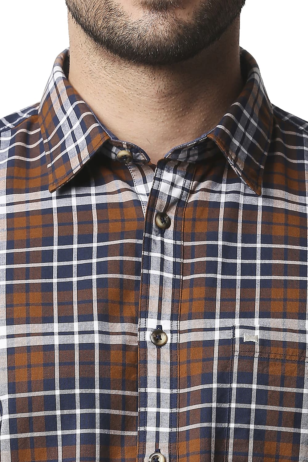 BASICS SLIM FIT OXFORD CHECKS HALFSLEEVES SHIRT