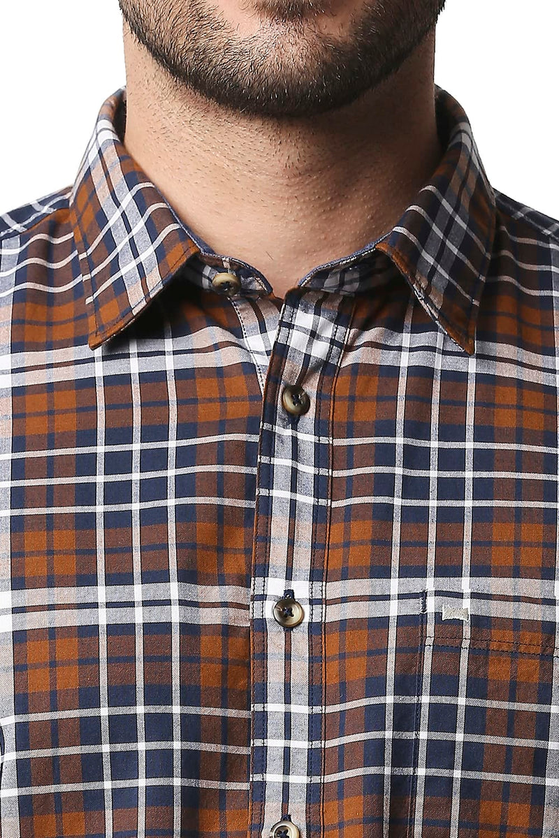 BASICS SLIM FIT OXFORD CHECKS HALFSLEEVES SHIRT