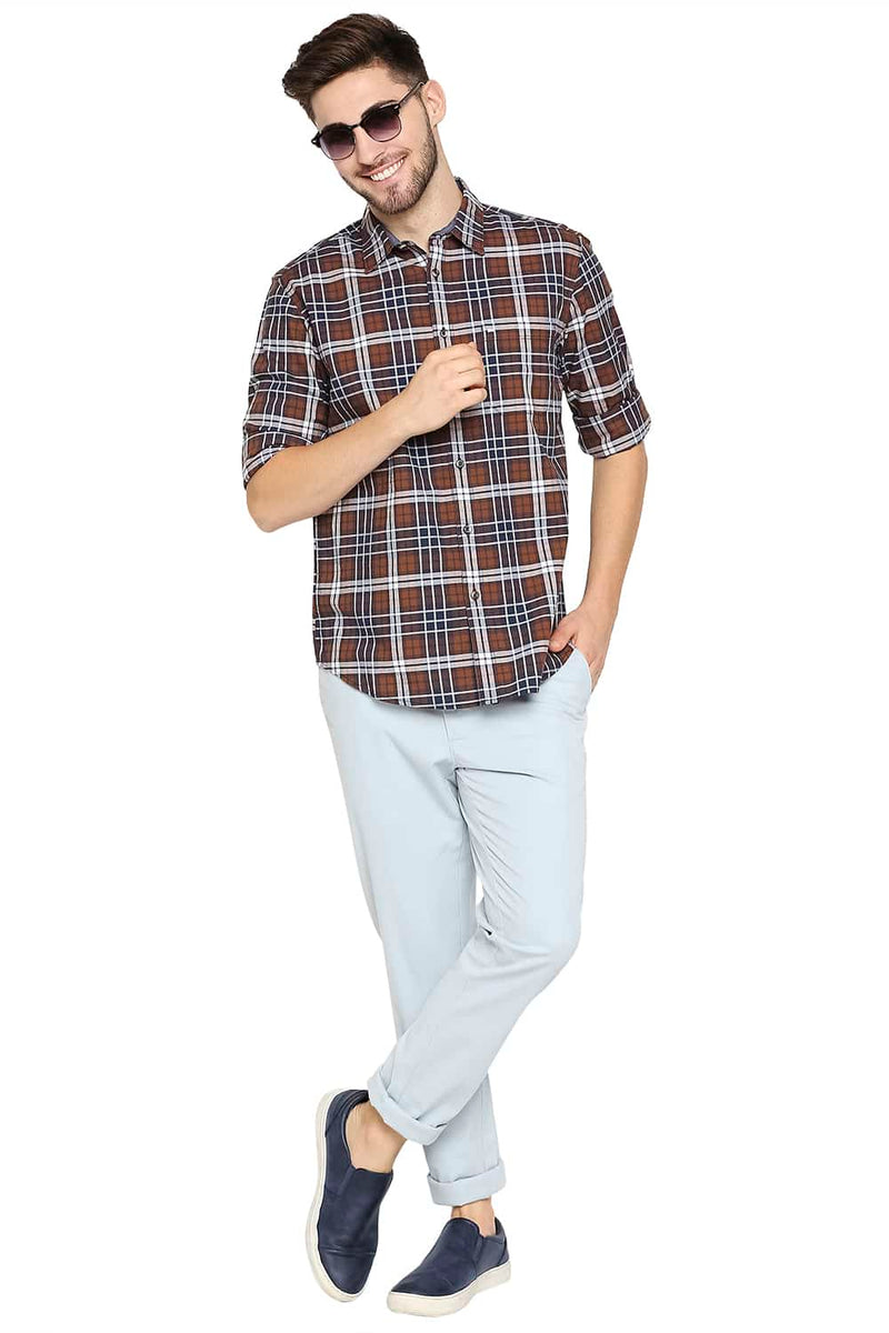 BASICS SLIM FIT OXFORD CHECKS SHIRT