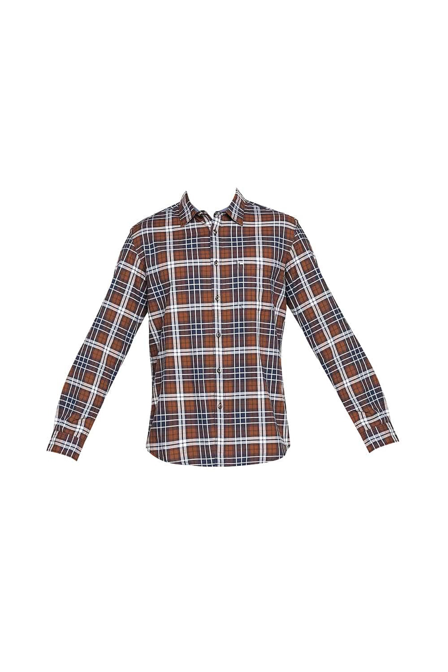 BASICS SLIM FIT GLAZED BROWN OXFORD CHECKS SHIRT