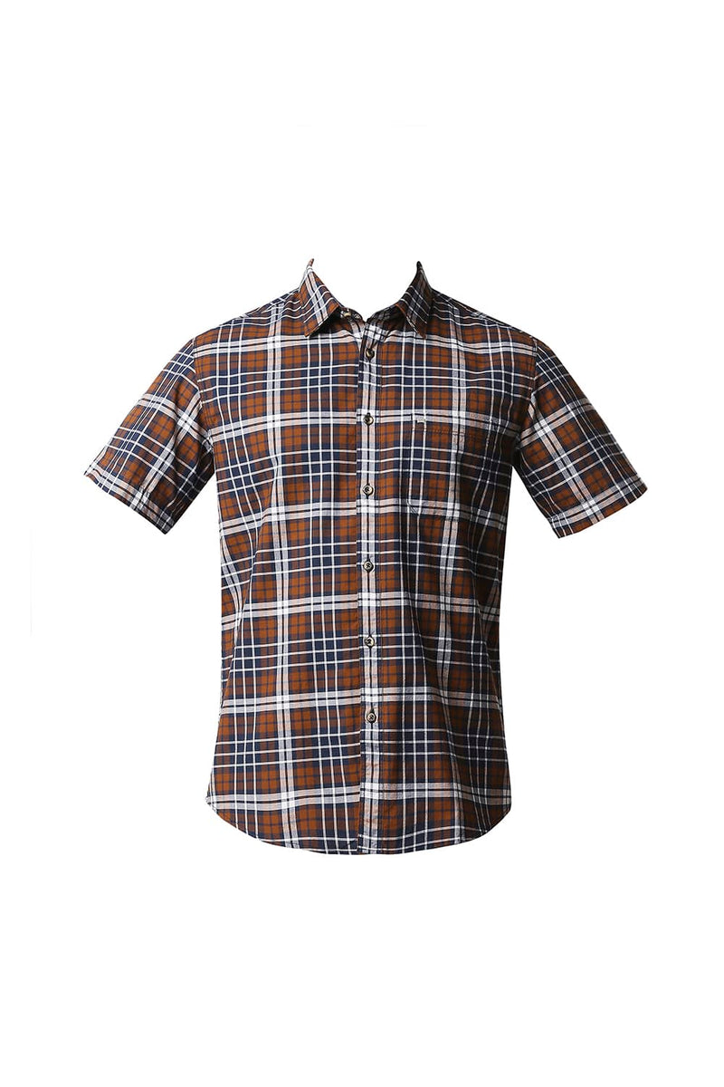 BASICS SLIM FIT OXFORD CHECKS HALFSLEEVES SHIRT