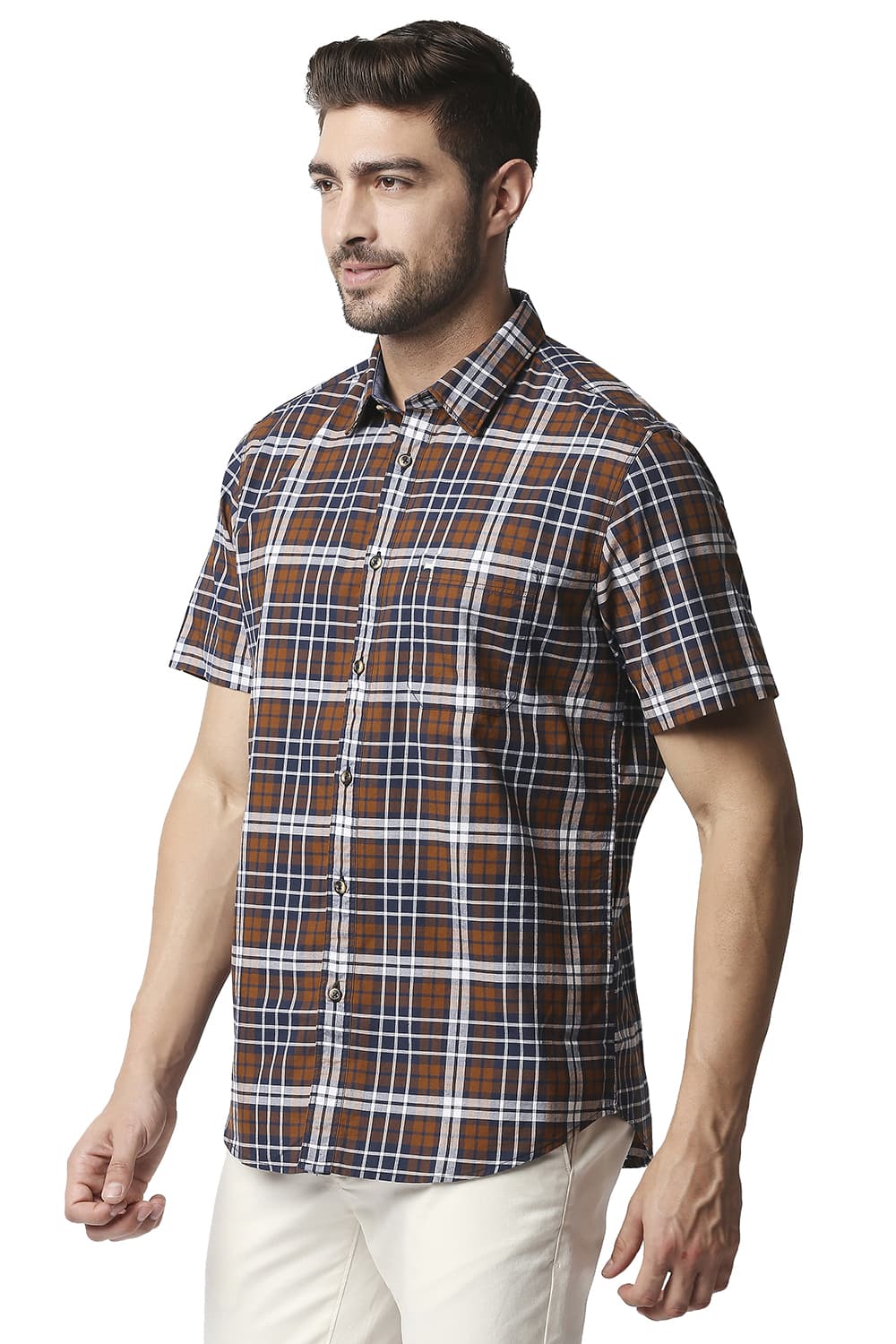 BASICS SLIM FIT OXFORD CHECKS HALFSLEEVES SHIRT