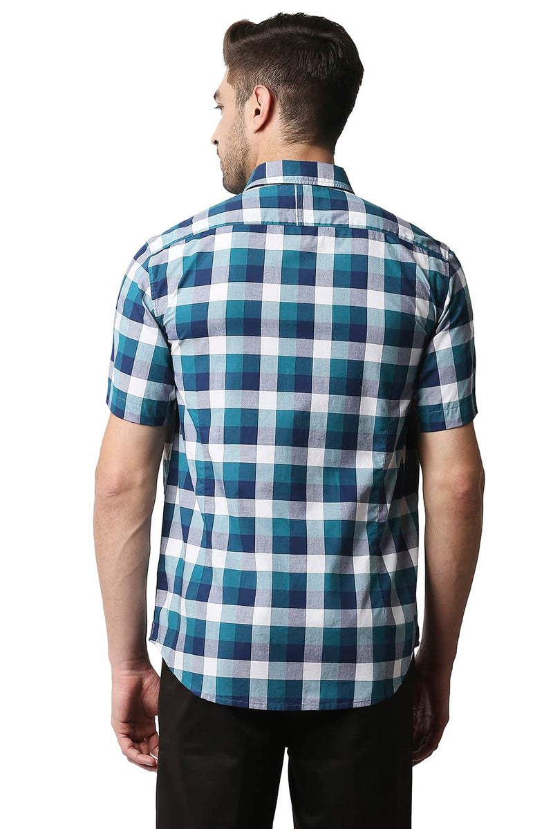 BASICS SLIM FIT OXFORD CHECKS HALFSLEEVES SHIRT