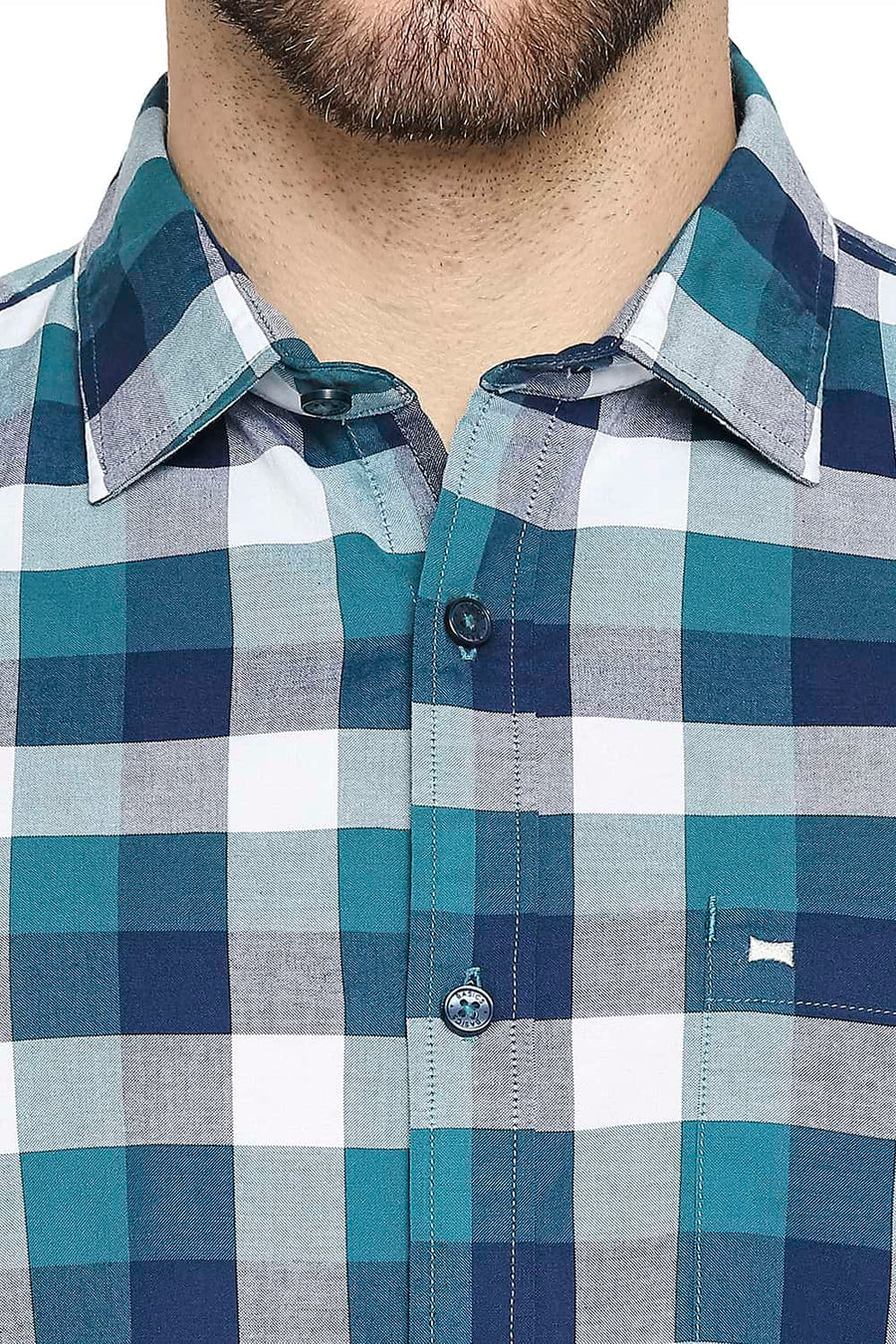 BASICS SLIM FIT SPRUCE GREEN OXFORD CHECKS SHIRT