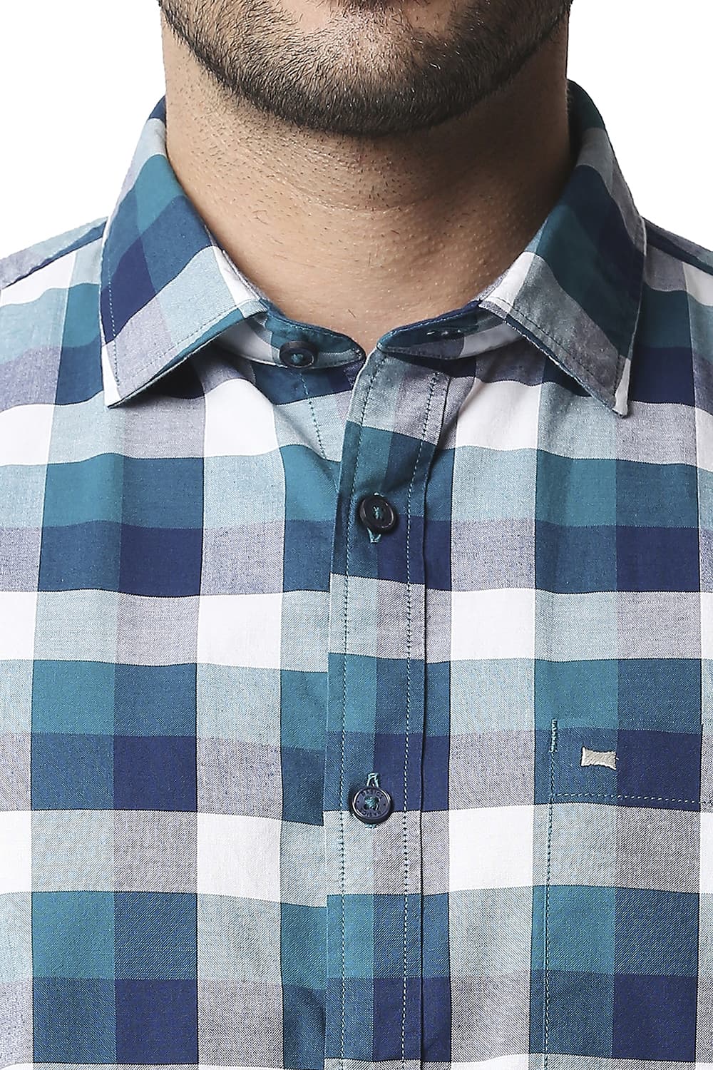 BASICS SLIM FIT OXFORD CHECKS HALFSLEEVES SHIRT