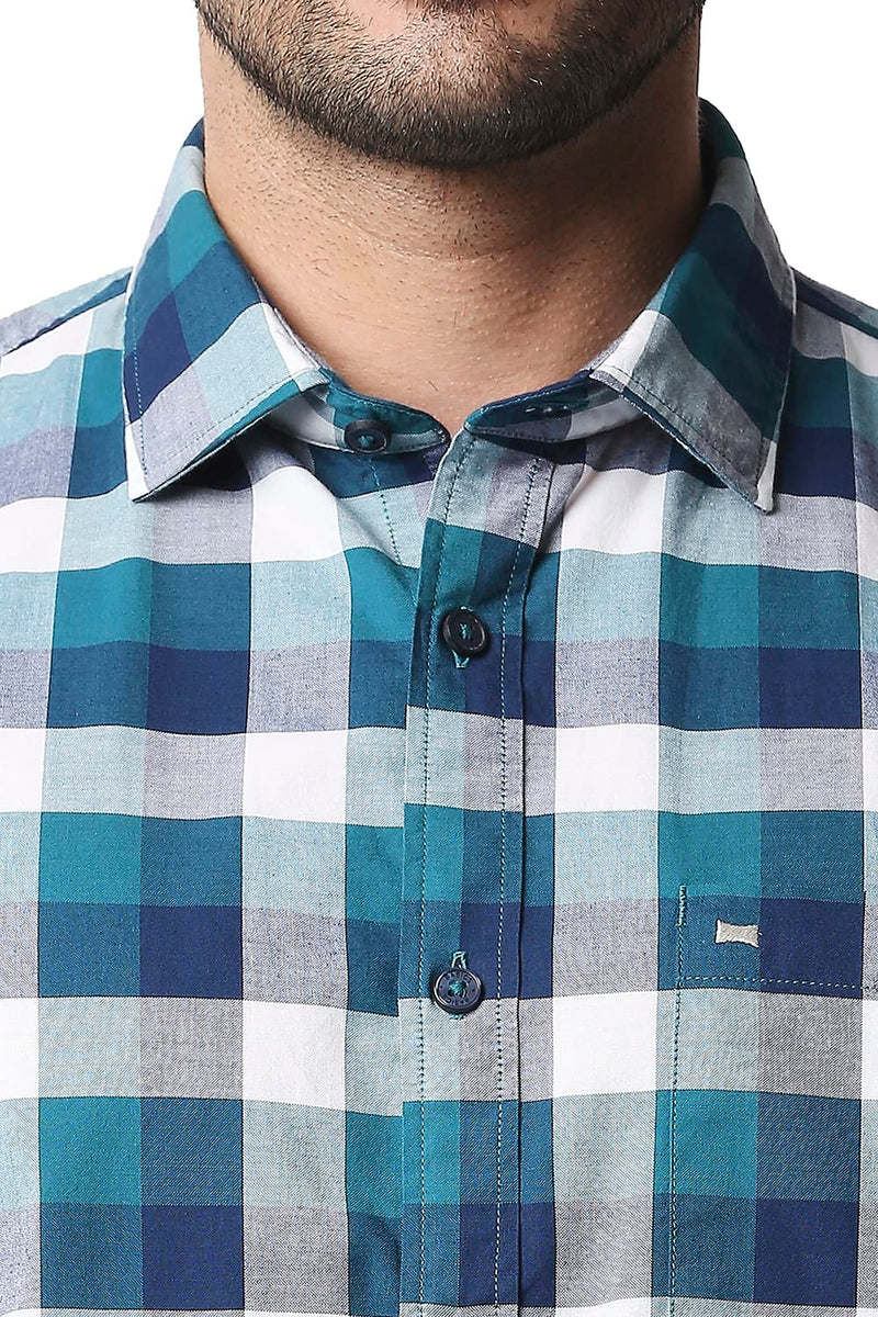 BASICS SLIM FIT OXFORD CHECKS HALFSLEEVES SHIRT