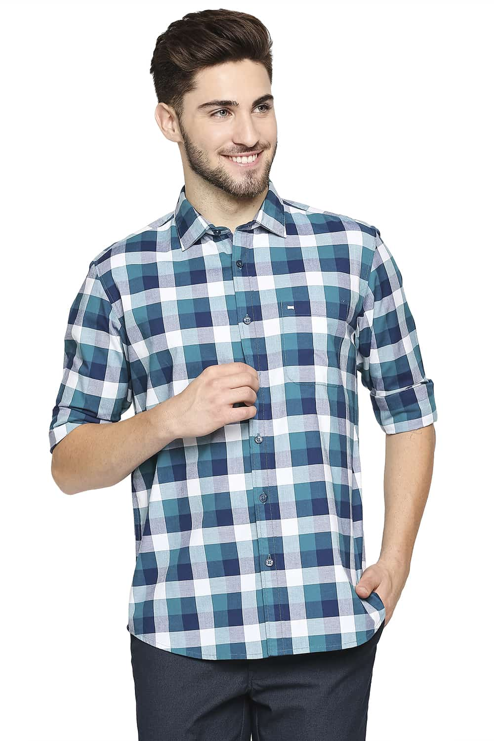 BASICS SLIM FIT OXFORD CHECKS SHIRT