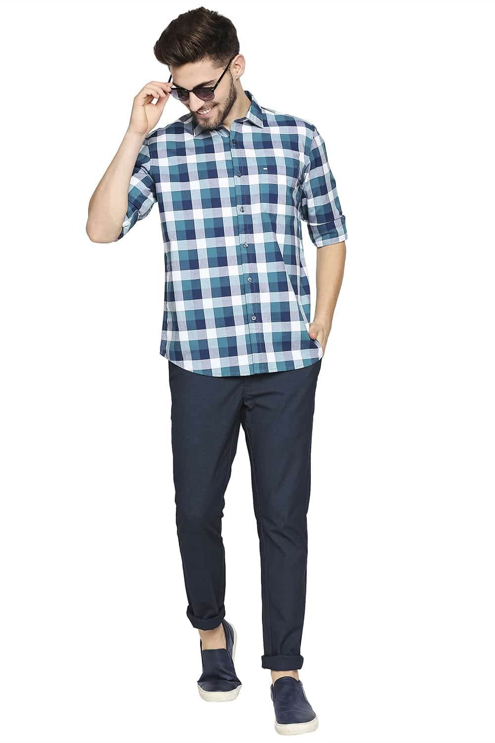 BASICS SLIM FIT OXFORD CHECKS SHIRT