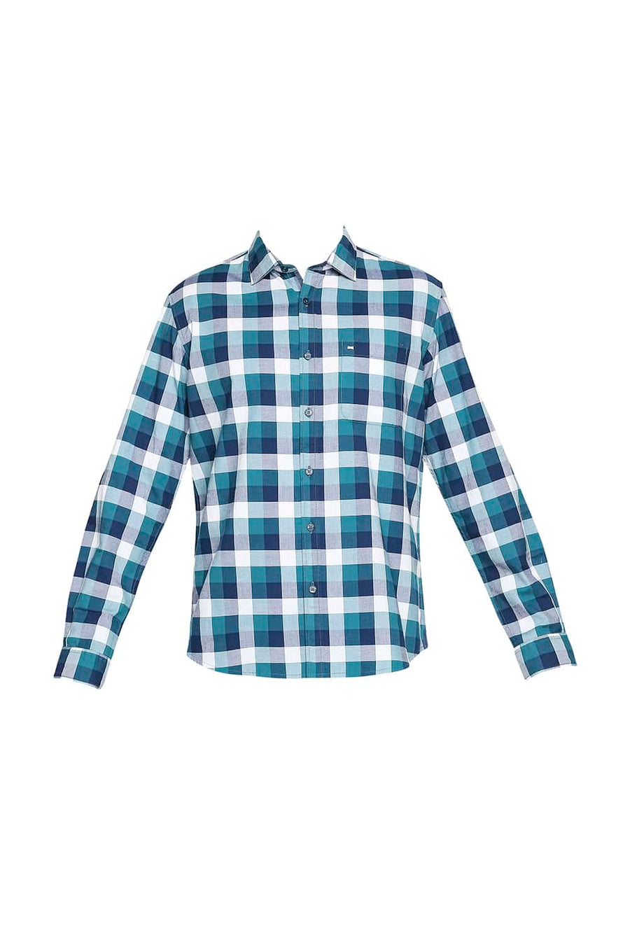 BASICS SLIM FIT SPRUCE GREEN OXFORD CHECKS SHIRT