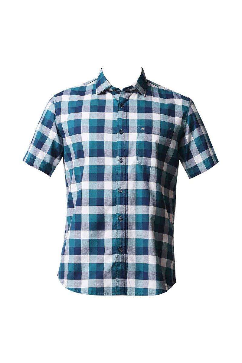 BASICS SLIM FIT OXFORD CHECKS HALFSLEEVES SHIRT