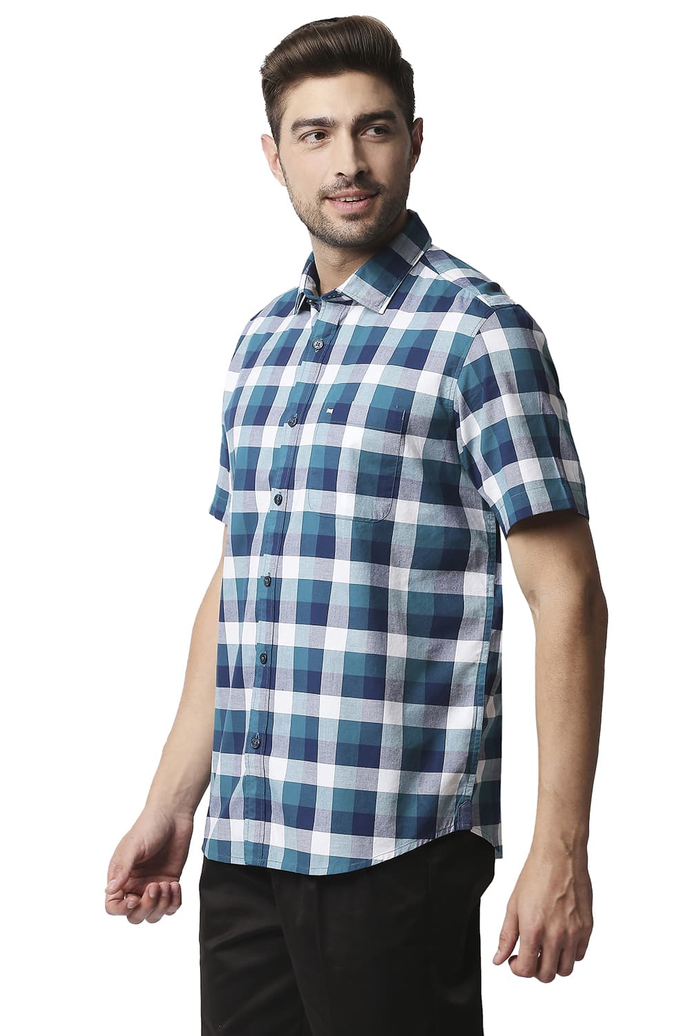 BASICS SLIM FIT OXFORD CHECKS HALFSLEEVES SHIRT