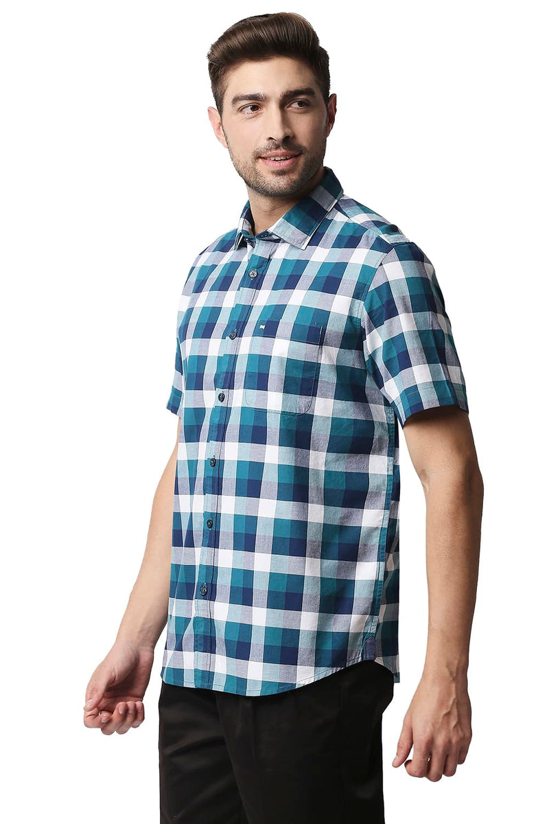 BASICS SLIM FIT OXFORD CHECKS HALFSLEEVES SHIRT