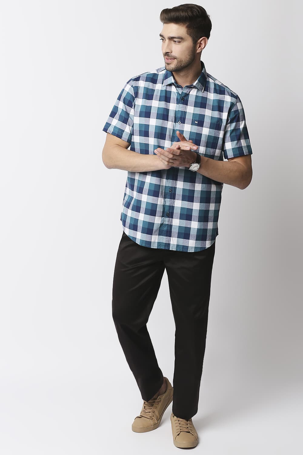 Slim Fit Oxford Checks Halfsleeves Shirt