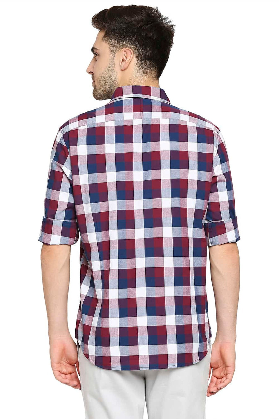 BASICS SLIM FIT ANEMONE PINK OXFORD CHECKS SHIRT