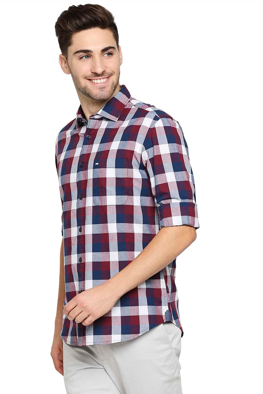 BASICS SLIM FIT ANEMONE PINK OXFORD CHECKS SHIRT
