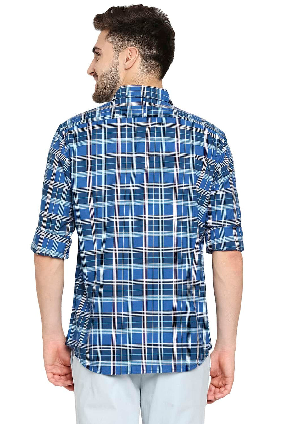 BASICS SLIM FIT CLASSIC NAVY OXFORD CHECKS SHIRT