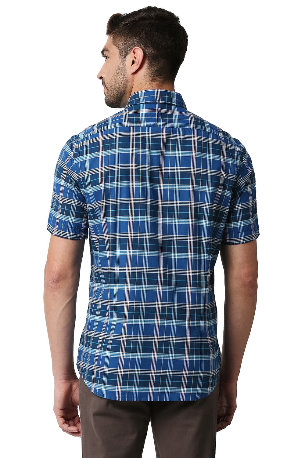 BASICS SLIM FIT OXFORD CHECKS HALFSLEEVES SHIRT