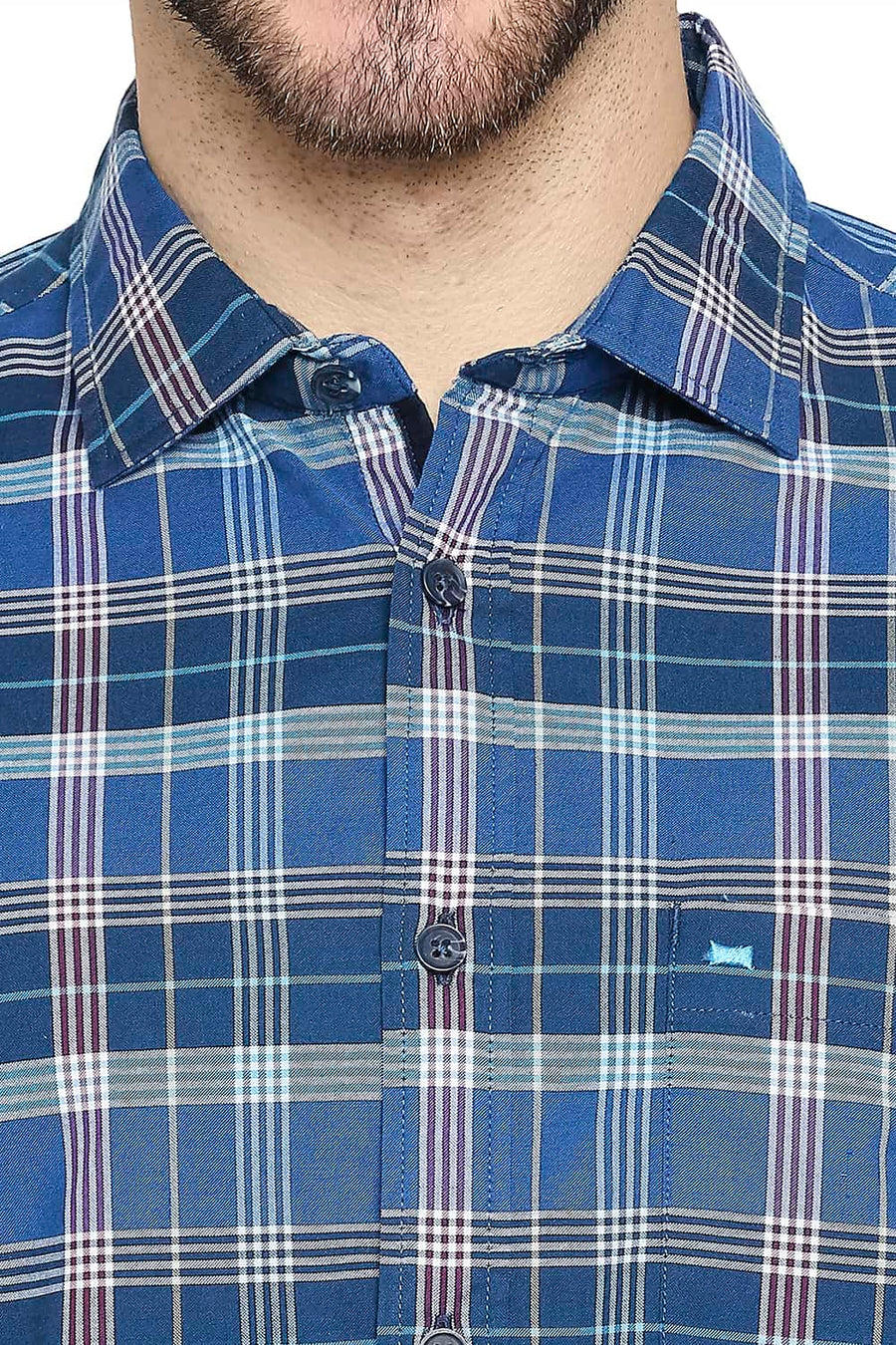 BASICS SLIM FIT CLASSIC NAVY OXFORD CHECKS SHIRT