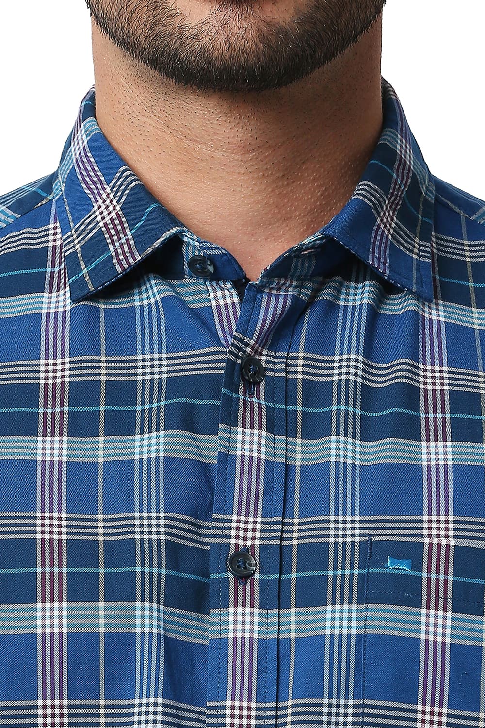 BASICS SLIM FIT OXFORD CHECKS HALFSLEEVES SHIRT