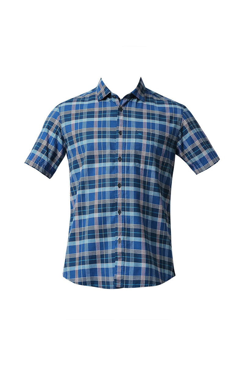 BASICS SLIM FIT OXFORD CHECKS HALFSLEEVES SHIRT