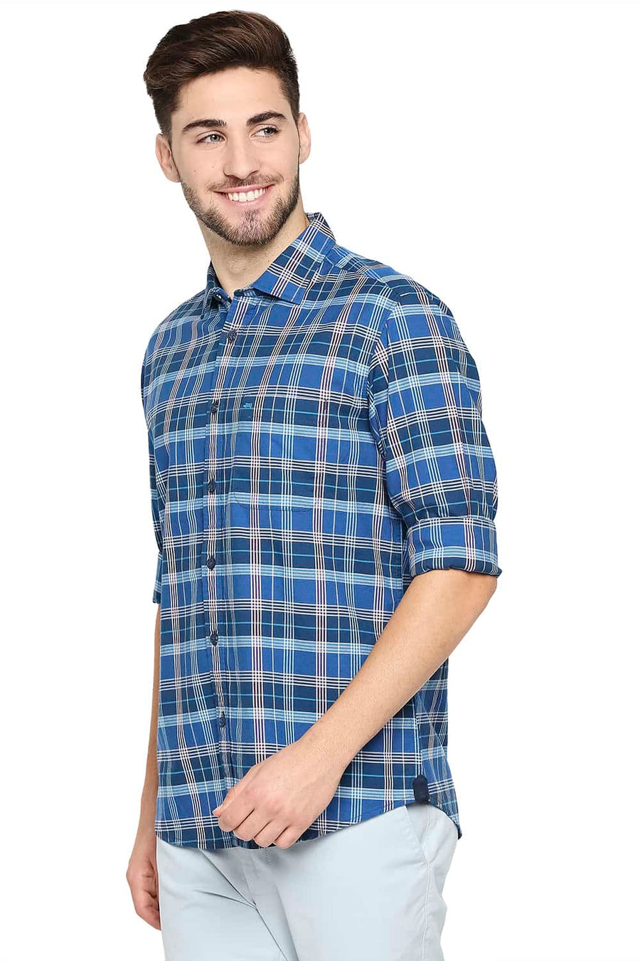 BASICS SLIM FIT CLASSIC NAVY OXFORD CHECKS SHIRT