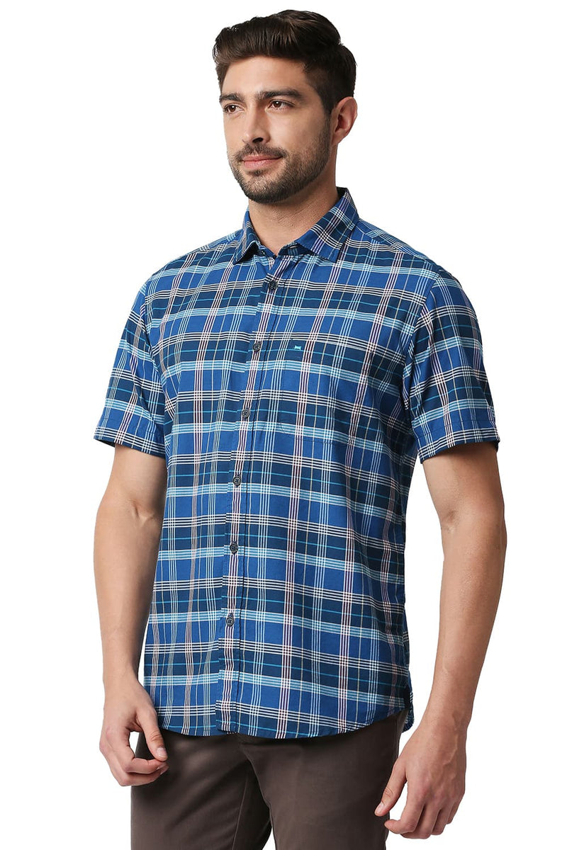 BASICS SLIM FIT OXFORD CHECKS HALFSLEEVES SHIRT