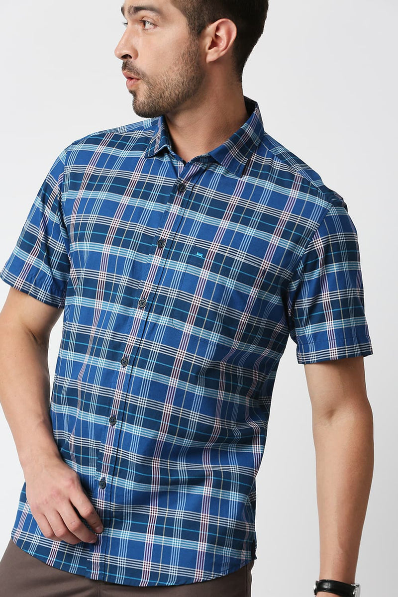 Slim Fit Oxford Checks Halfsleeves Shirt