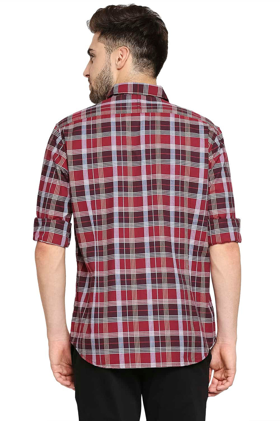 BASICS SLIM FIT BURNT MAROON OXFORD CHECKS SHIRT