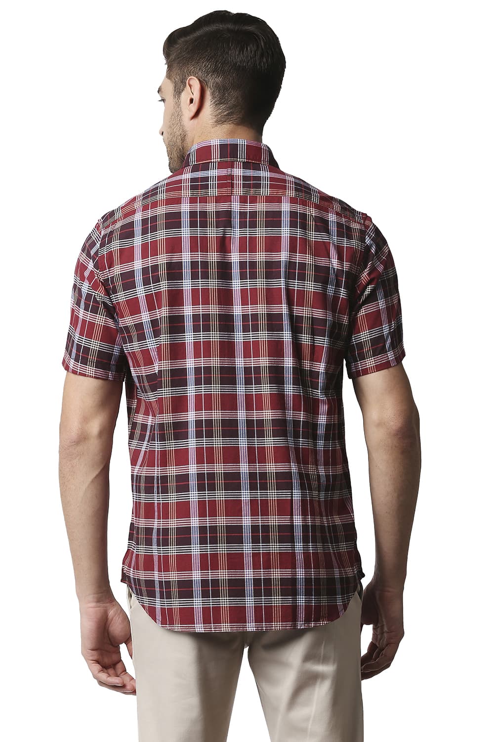 BASICS SLIM FIT OXFORD CHECKS HALFSLEEVES SHIRT