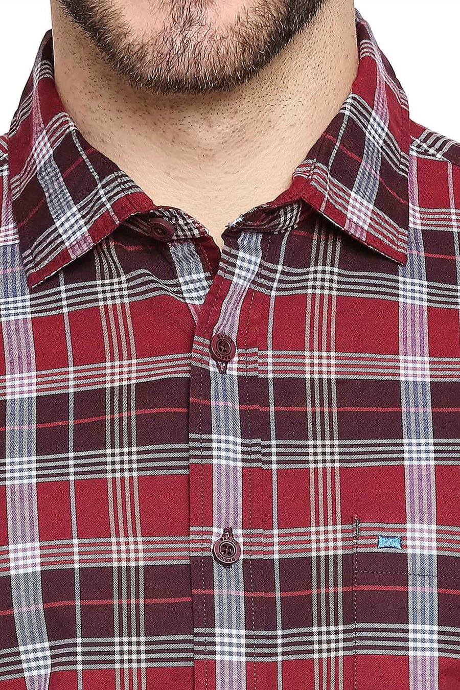 BASICS SLIM FIT BURNT MAROON OXFORD CHECKS SHIRT