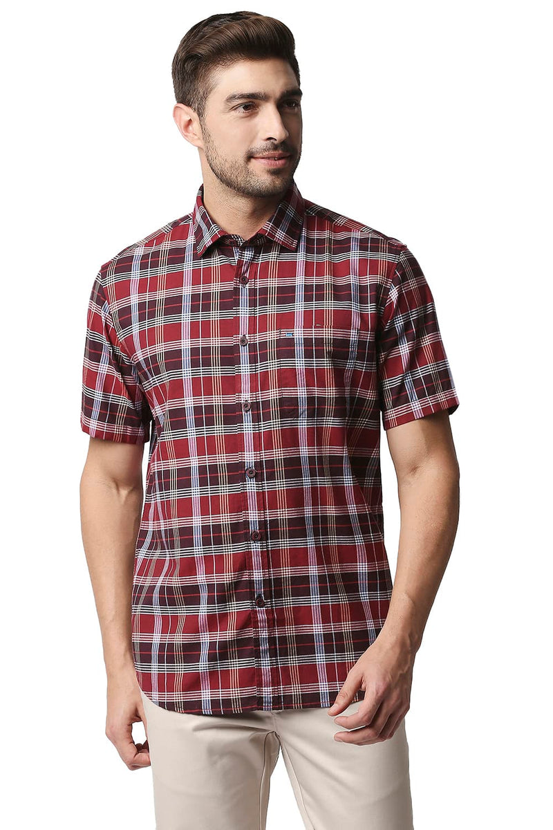 BASICS SLIM FIT OXFORD CHECKS HALFSLEEVES SHIRT