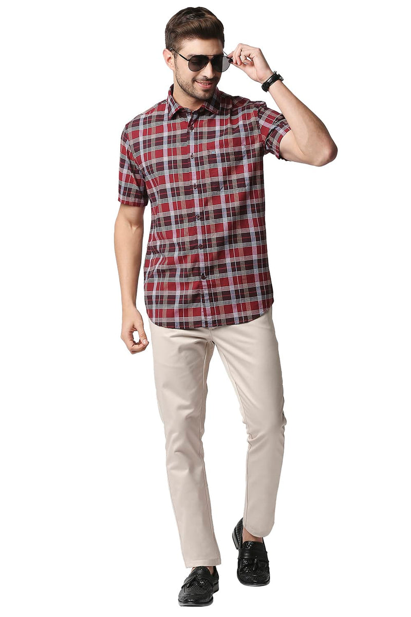 BASICS SLIM FIT OXFORD CHECKS HALFSLEEVES SHIRT