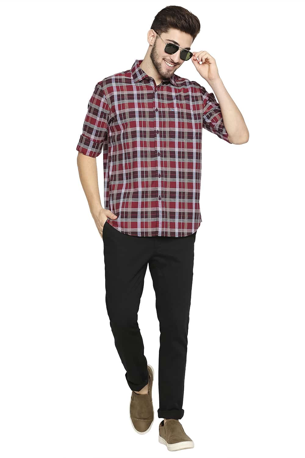 BASICS SLIM FIT OXFORD CHECKS SHIRT