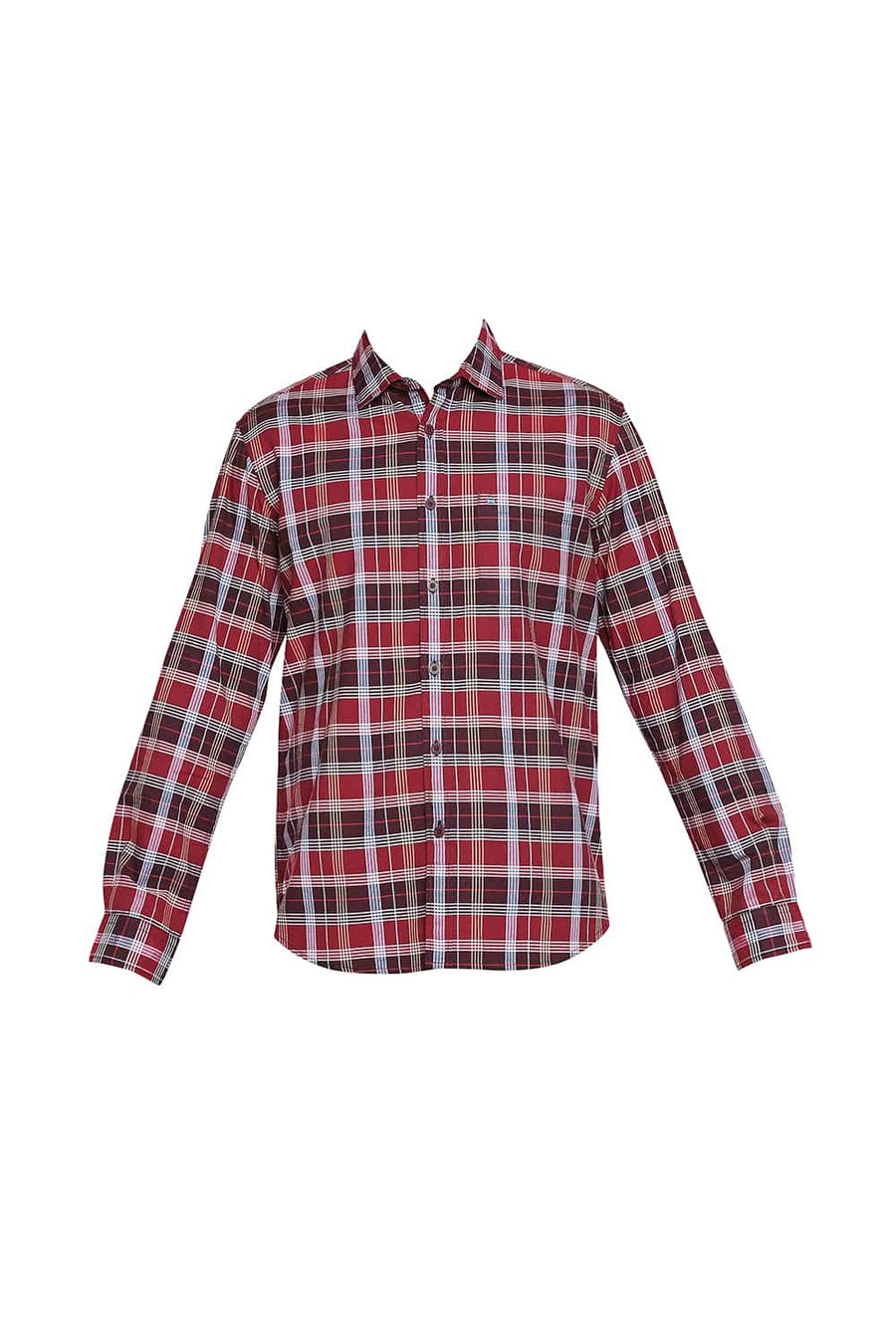 BASICS SLIM FIT BURNT MAROON OXFORD CHECKS SHIRT