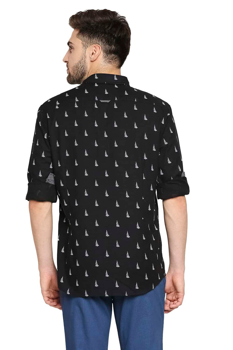 BASICS SLIM FIT PIRATE BLACK SLUB PRINTED SHIRT