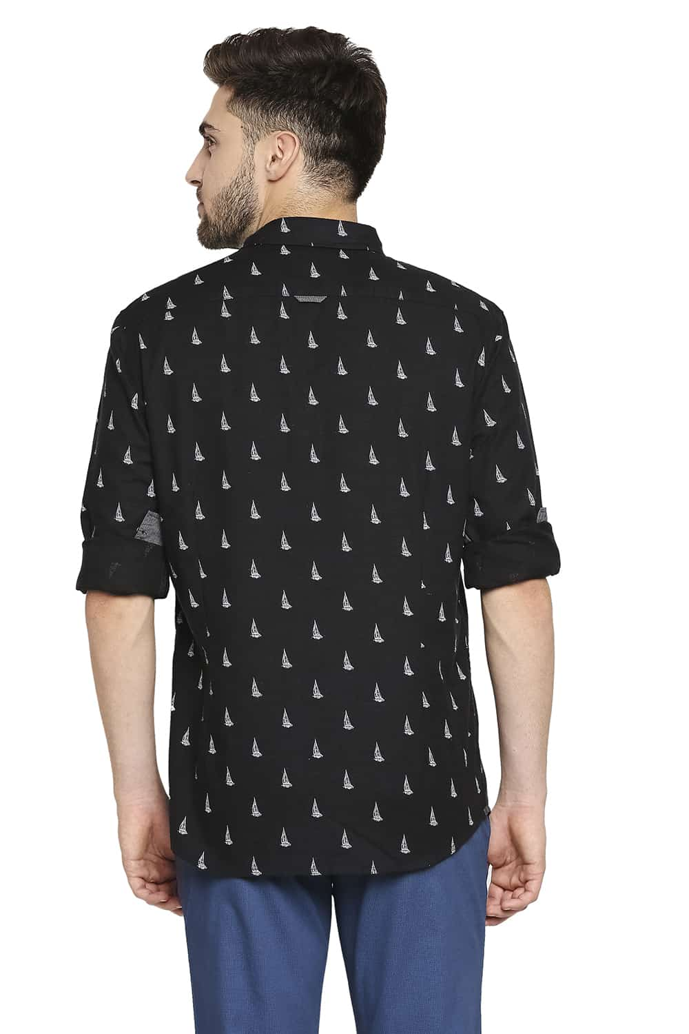 BASICS SLIM FIT SLUB PRINTED SHIRT