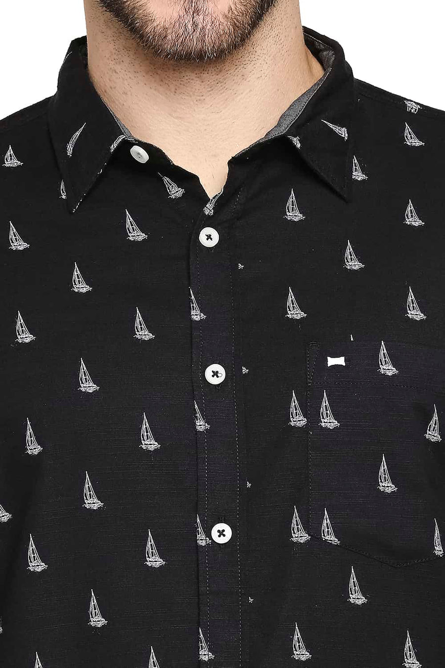 BASICS SLIM FIT PIRATE BLACK SLUB PRINTED SHIRT
