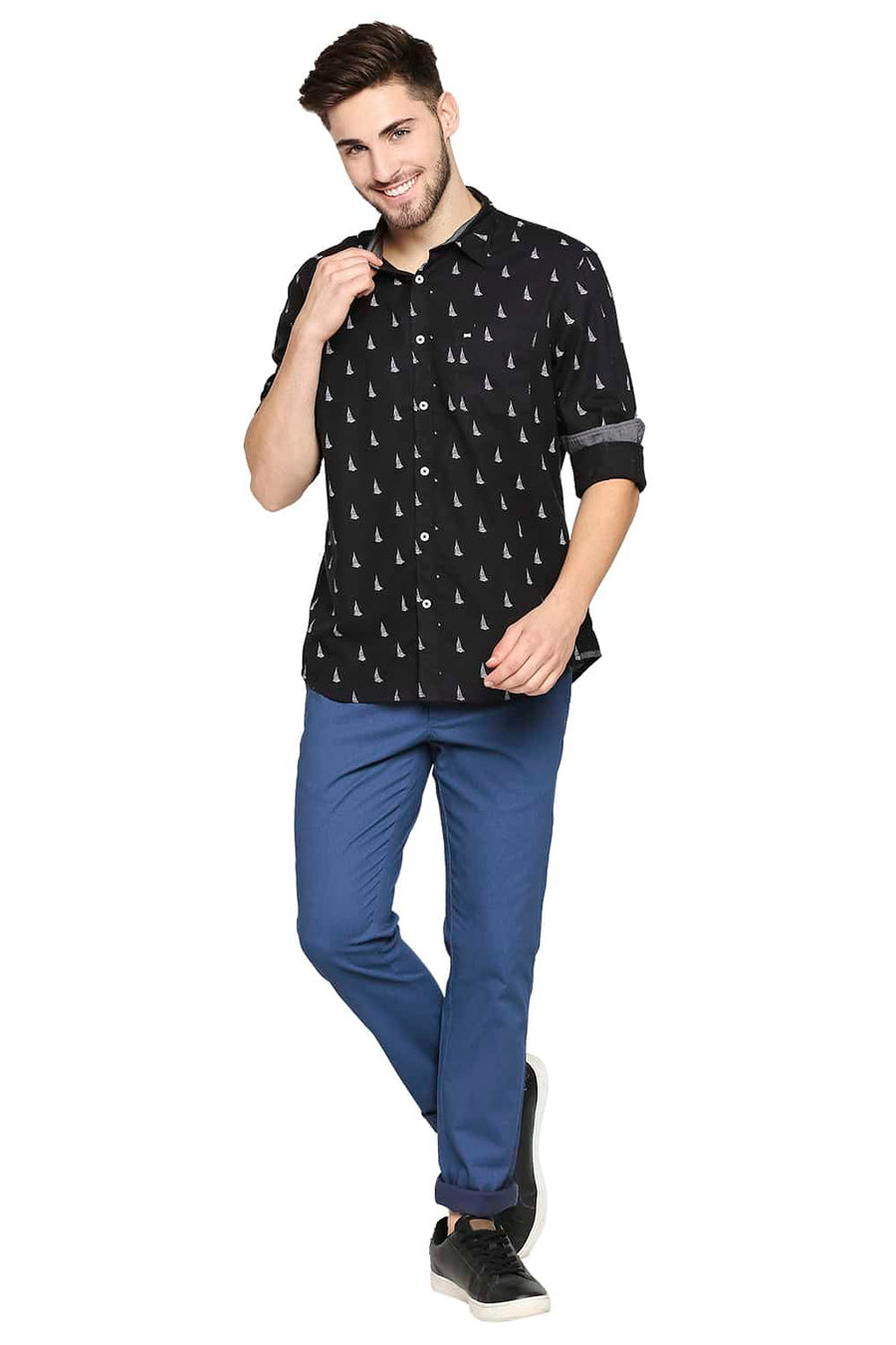 BASICS SLIM FIT PIRATE BLACK SLUB PRINTED SHIRT