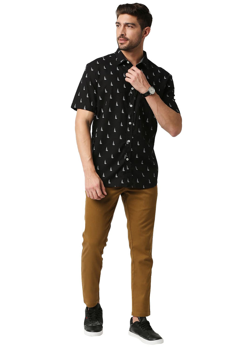 BASICS SLIM FIT SLUB PRINTED HALFSLEEVES SHIRT