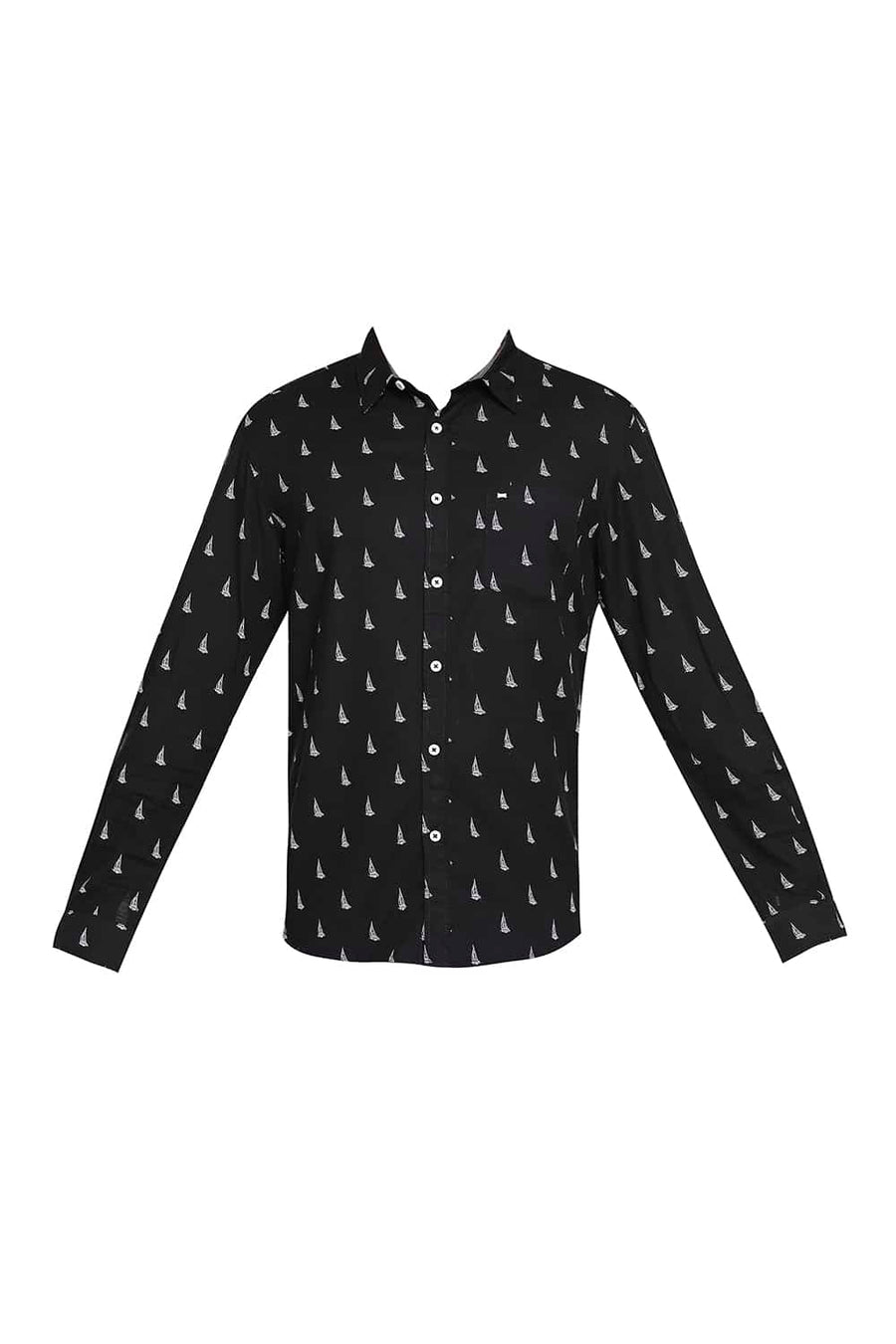 BASICS SLIM FIT PIRATE BLACK SLUB PRINTED SHIRT