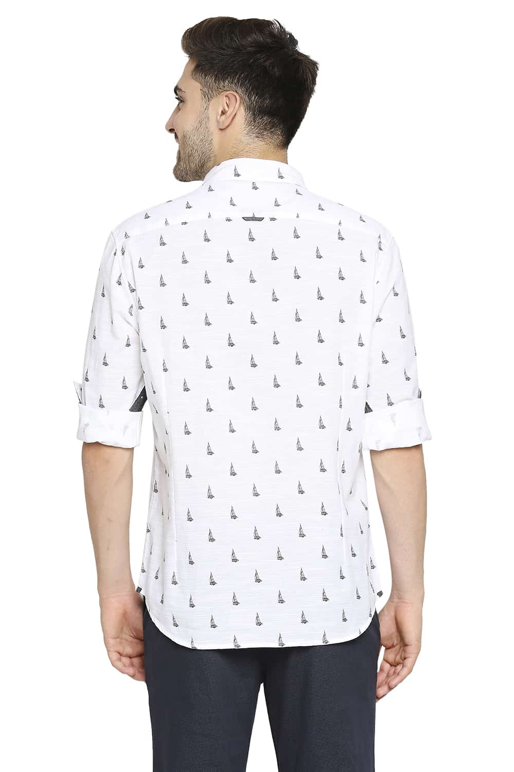 BASICS SLIM FIT SLUB PRINTED SHIRT