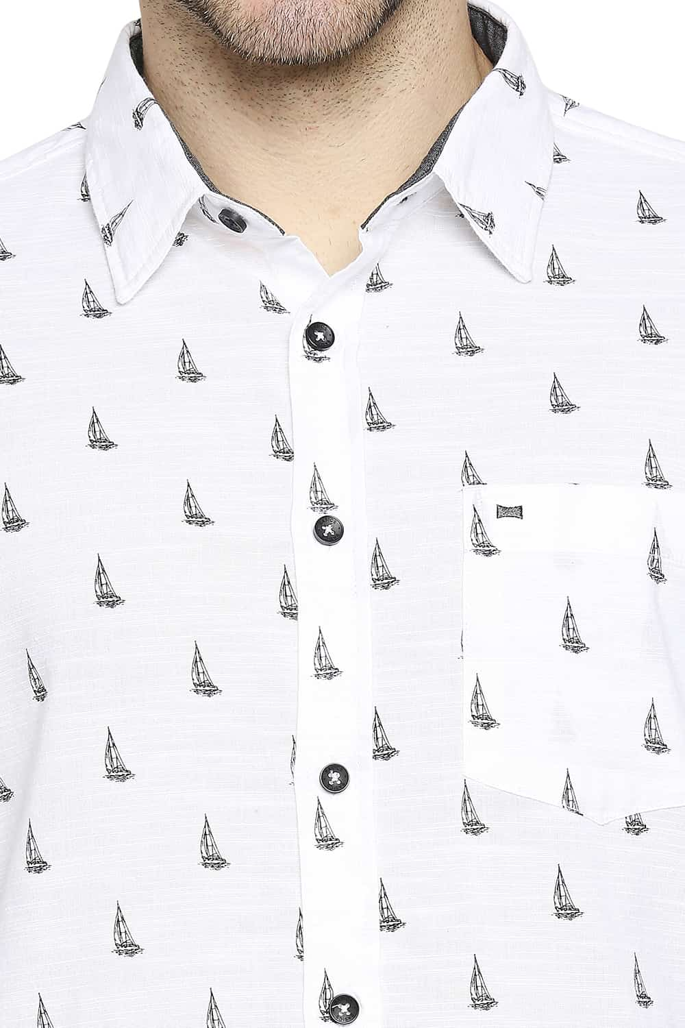 BASICS SLIM FIT SLUB PRINTED SHIRT