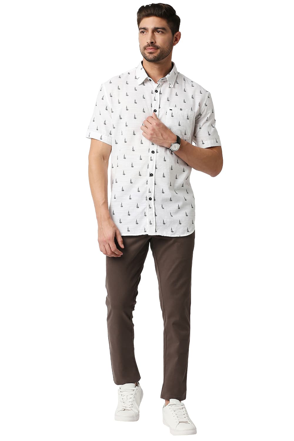 BASICS SLIM FIT SLUB PRINTED HALFSLEEVES SHIRT