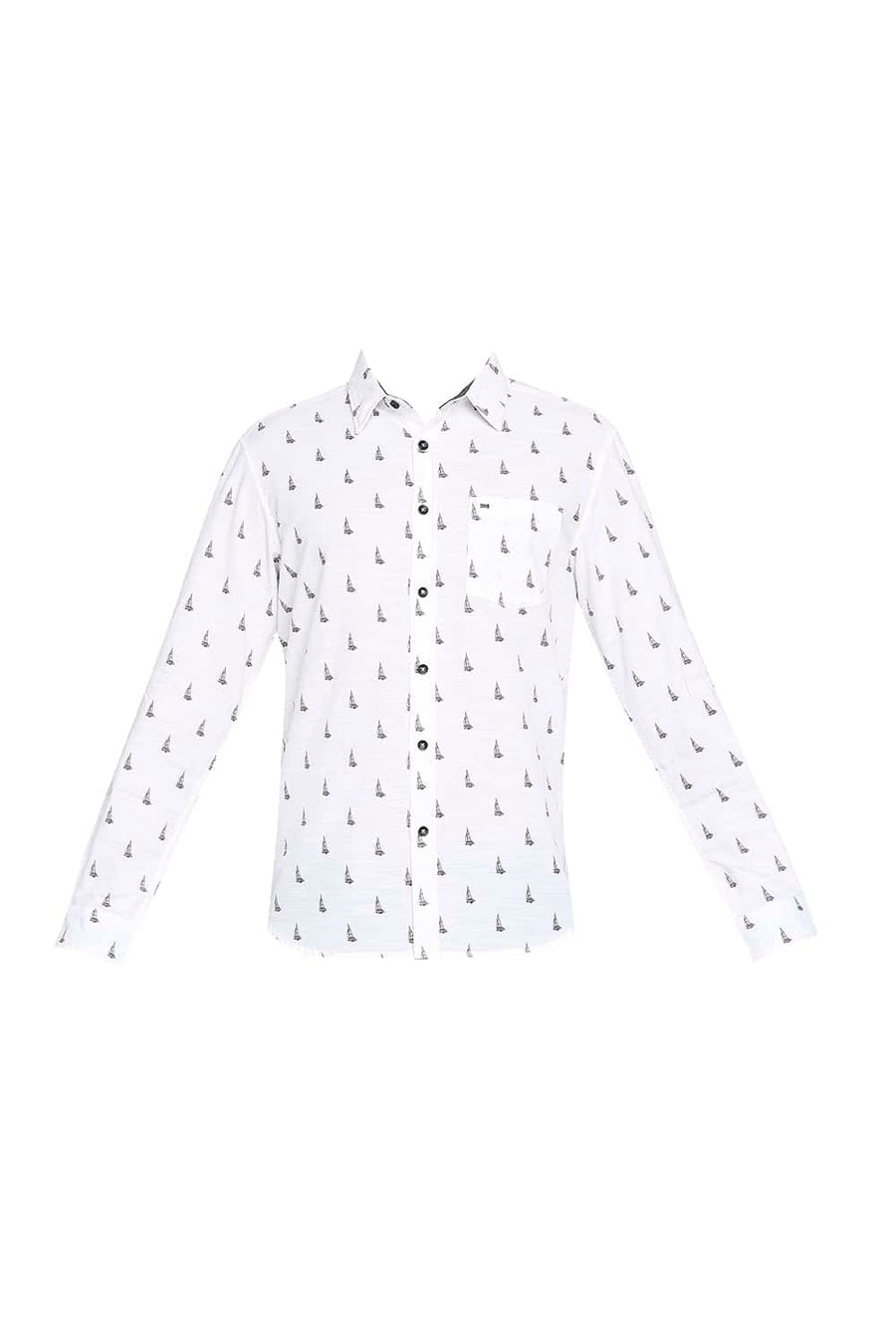 BASICS SLIM FIT BRIGHT WHITE SLUB PRINTED SHIRT