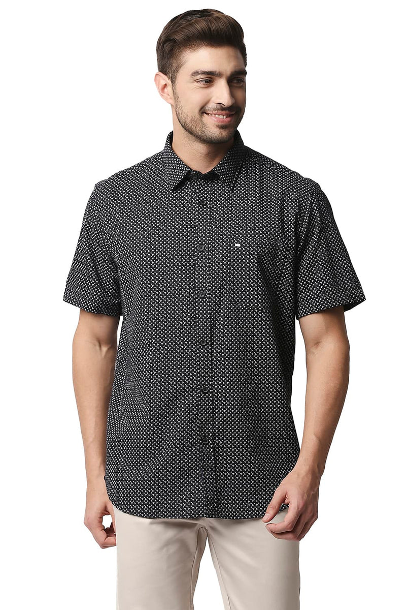 BASICS SLIM FIT COTTON LINEN PRINTED SHIRT