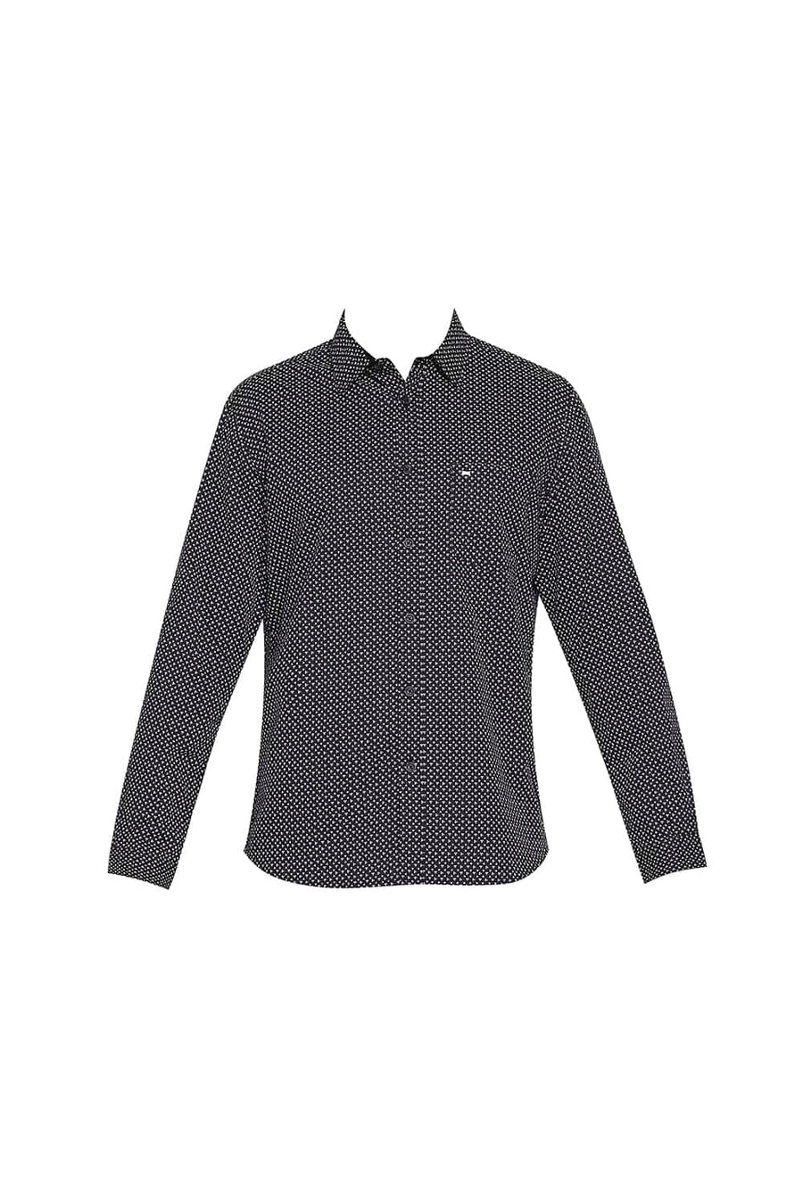 BASICS SLIM FIT OYSTER GREY COTTON LINEN PRINTED SHIRT